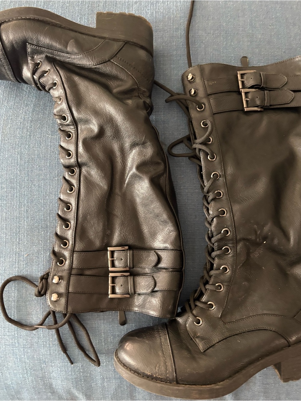 Black Lace-Up Buckle lined  Combat Boots for Women